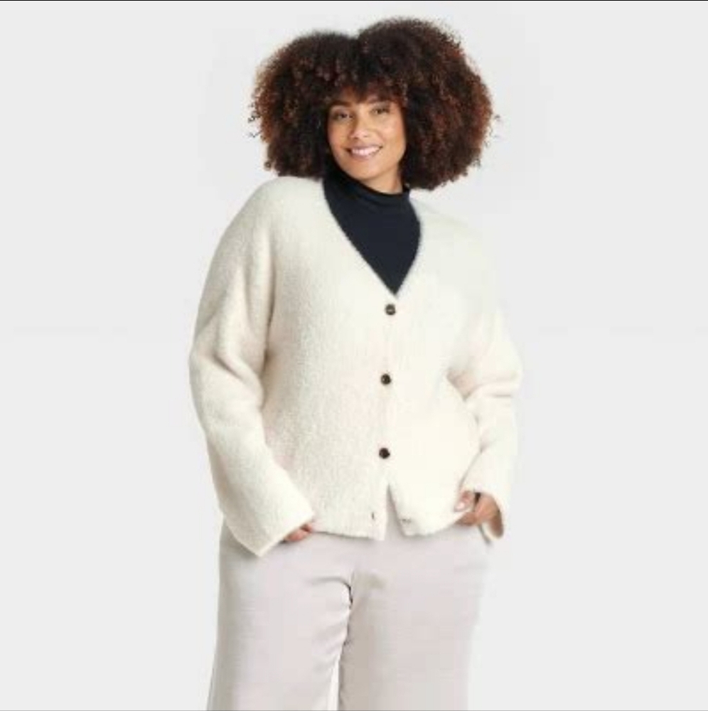Women's Fuzzy Party Cardigan - a New Day Cream XXL